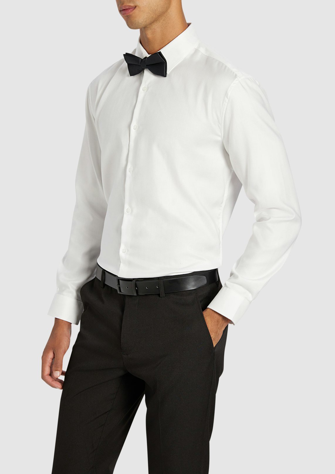 White Lansel Slim Herringbone Dress Shirt