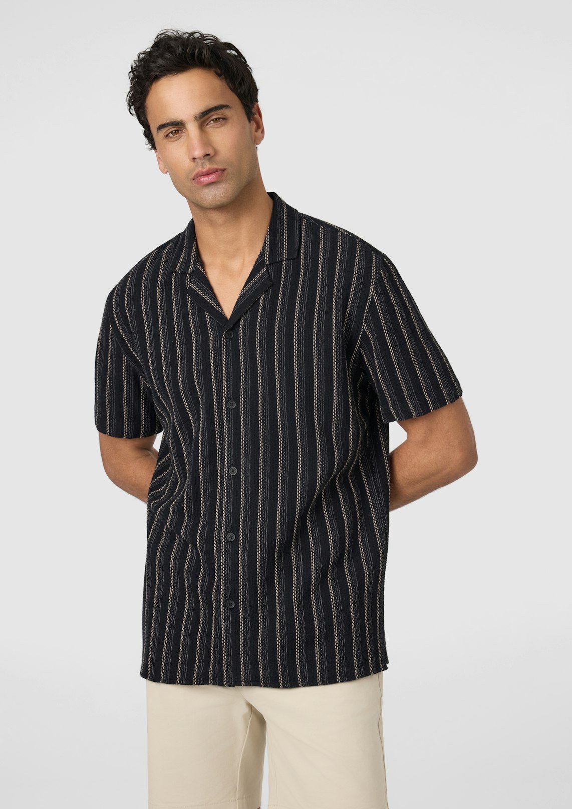 Black Dunes Stripe Cotton Short Sleeve Shirt