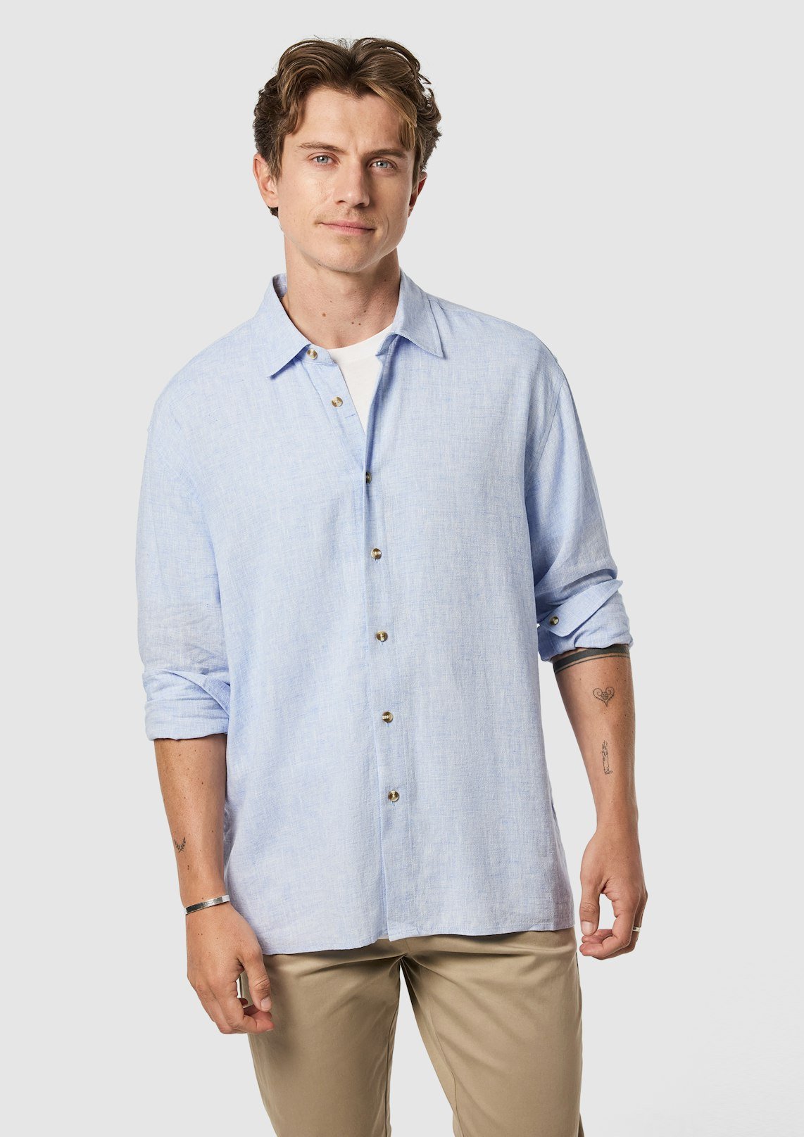 Light Blue Kieran Linen Blend Shirt