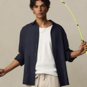 Navy Solomon Viscose Linen Shirt