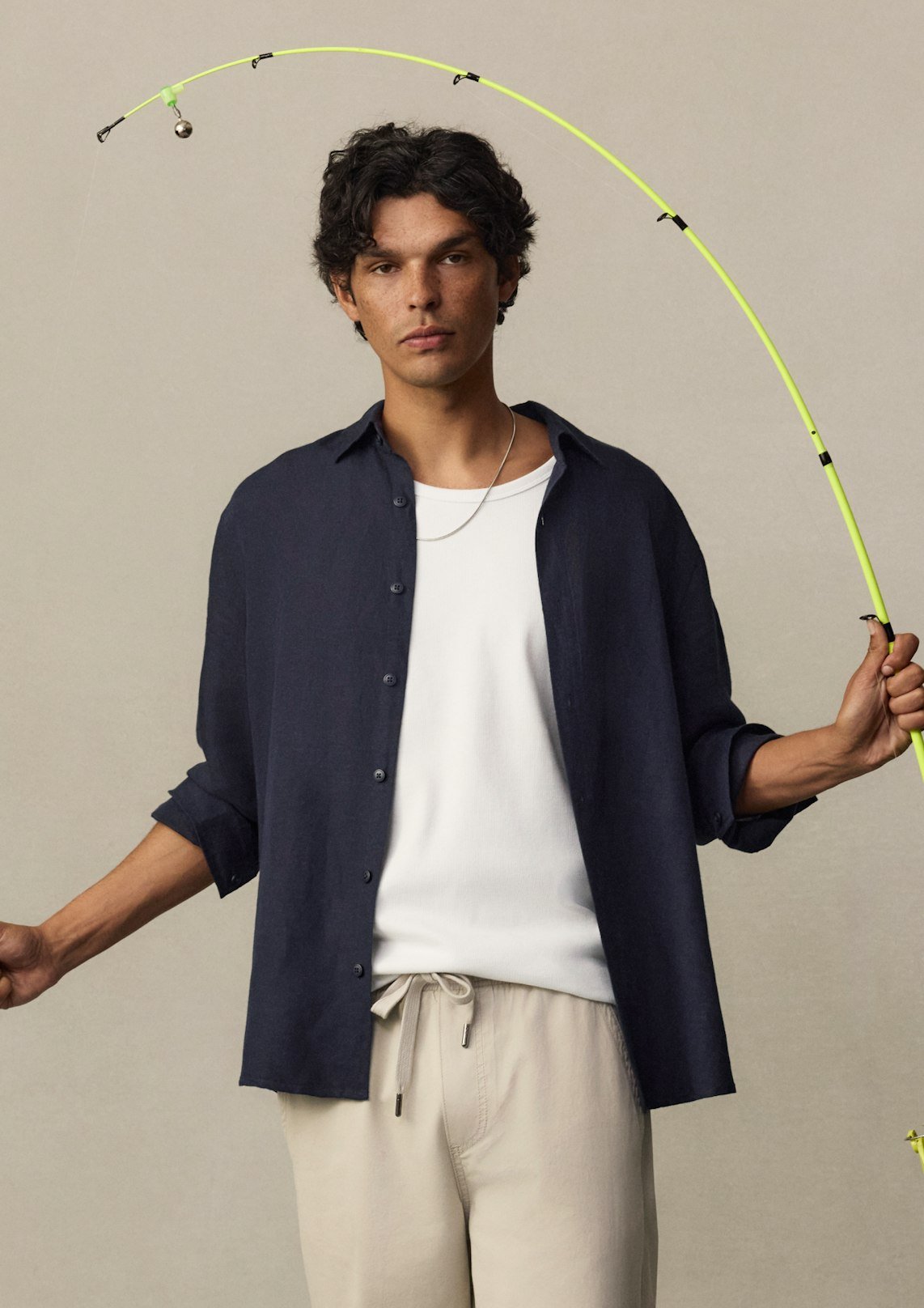 Navy Solomon Viscose Linen Shirt