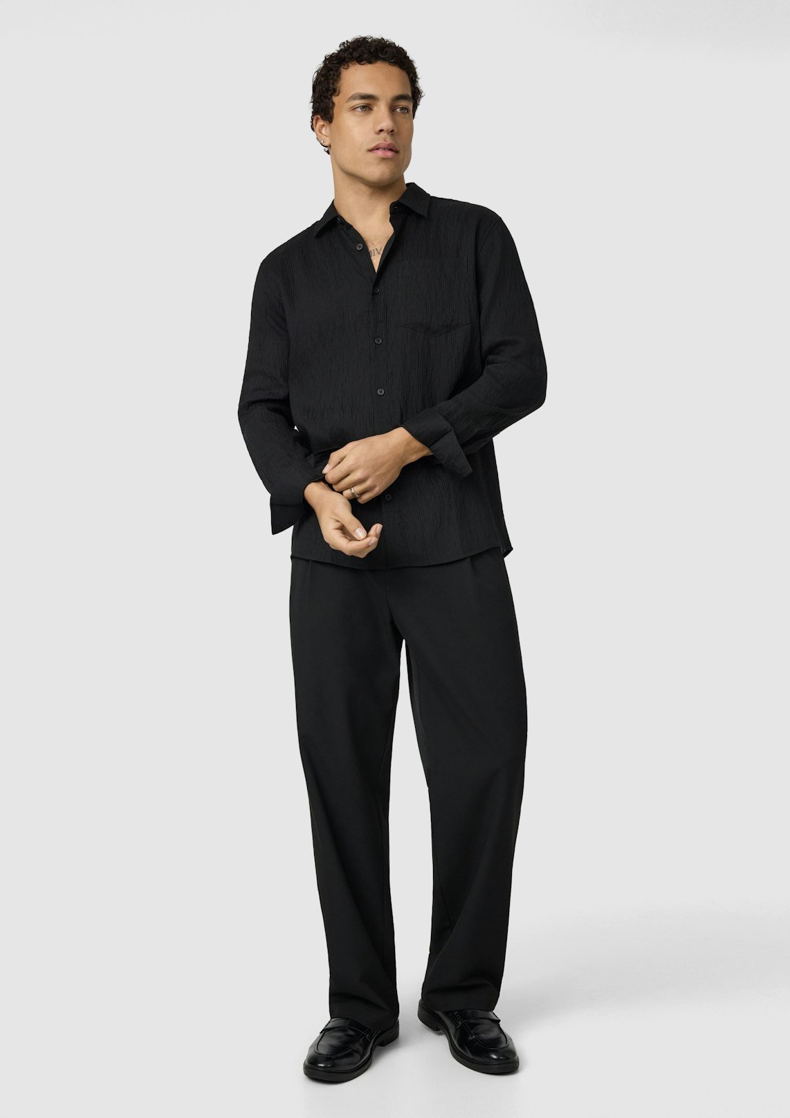 Black Byron Self Stripe Shirt