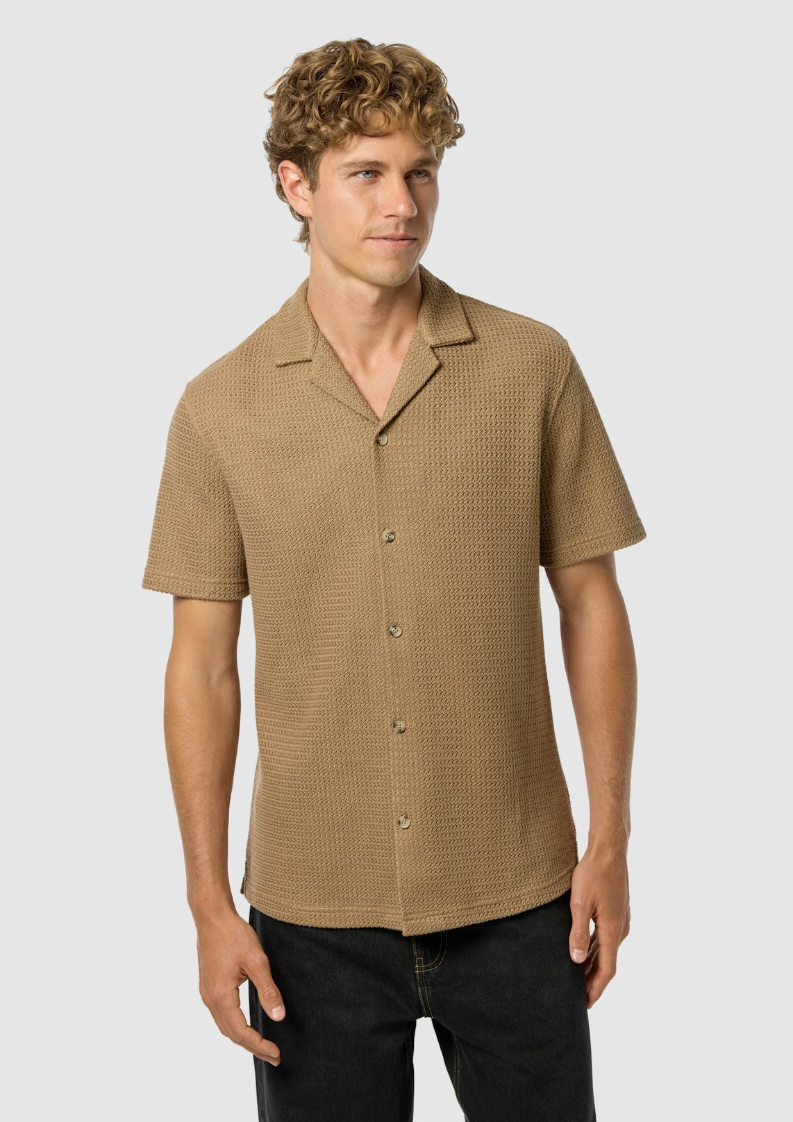 Caramel Punt Textured Short Sleeve Shirt