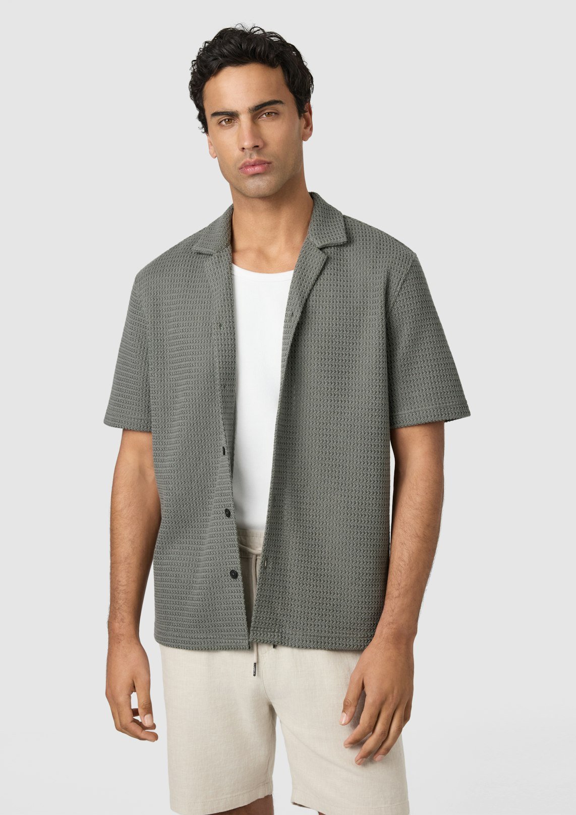 Military Green Ashford Textured Short Sleeve Shirt