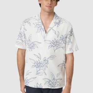 White Reef Print Textured Short Sleeve Shirt