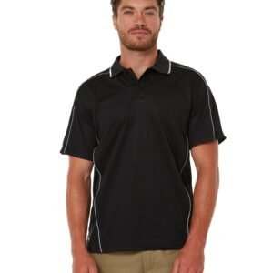 Cool Mesh Polo Shirt With Reflective Piping – Black
