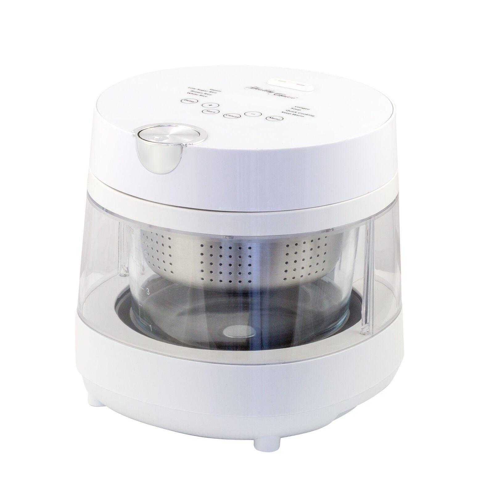 Healthy Choice PFAS Free 5 Cup Glass Rice Cooker with Low Sugar Basket 600W