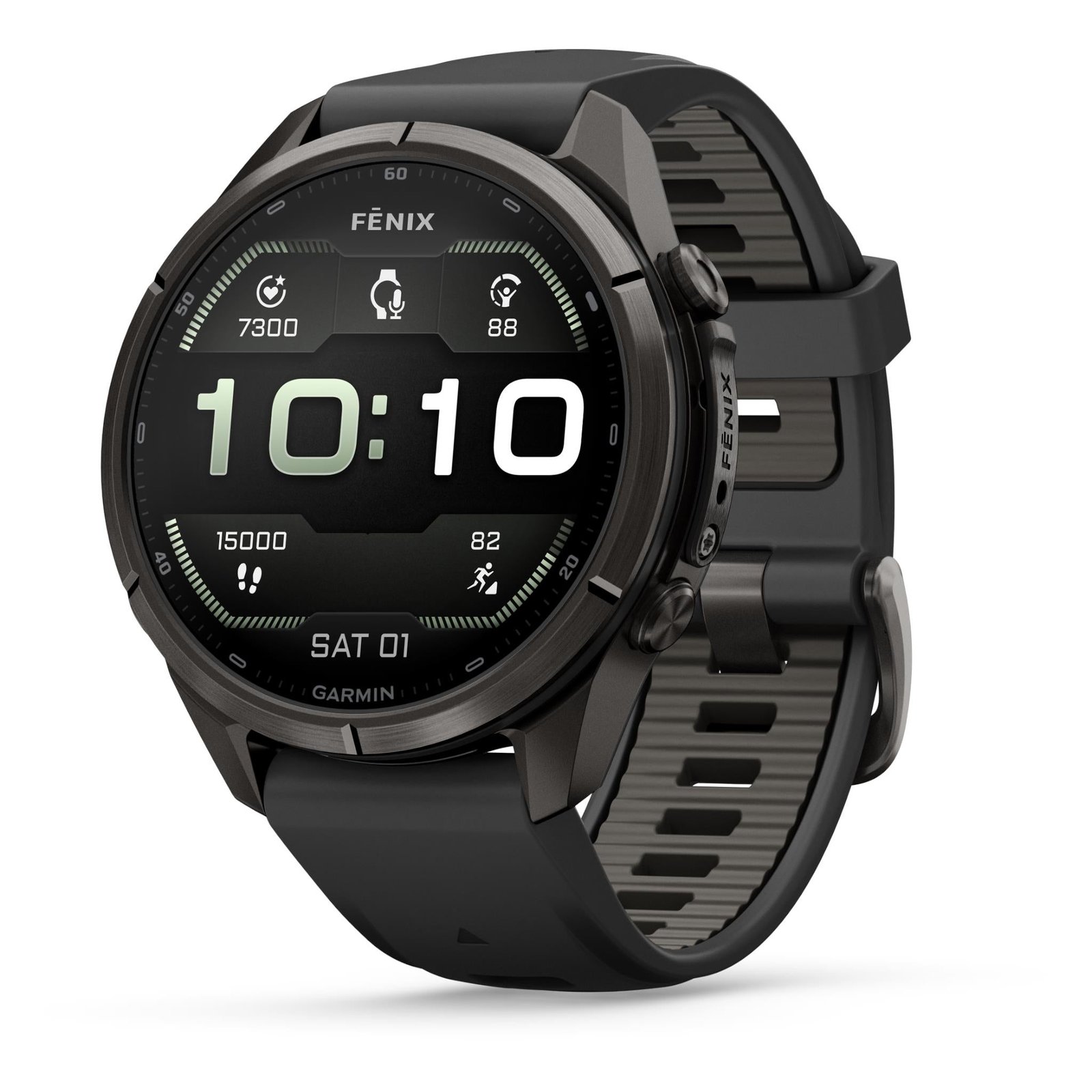 Garmin fenix 9 Pro 43mm Carbon Grey DLC Titanium with Black/Pebble Grey Silicone Band