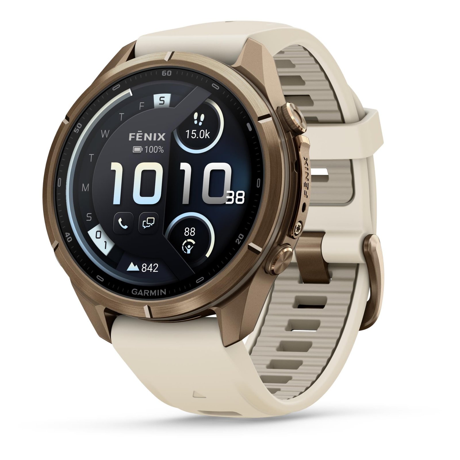 Garmin fenix 9 Pro InReach 43mm Autumn Gold Titanium with Cream/French Grey Silicone Band