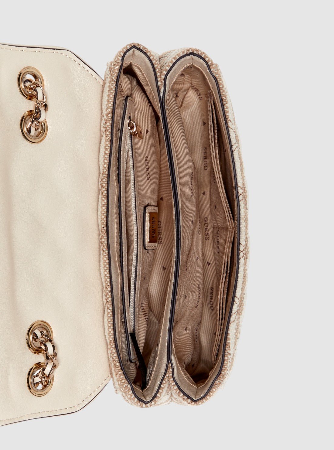 Guess Taupe multi giully ii convertible flap bag