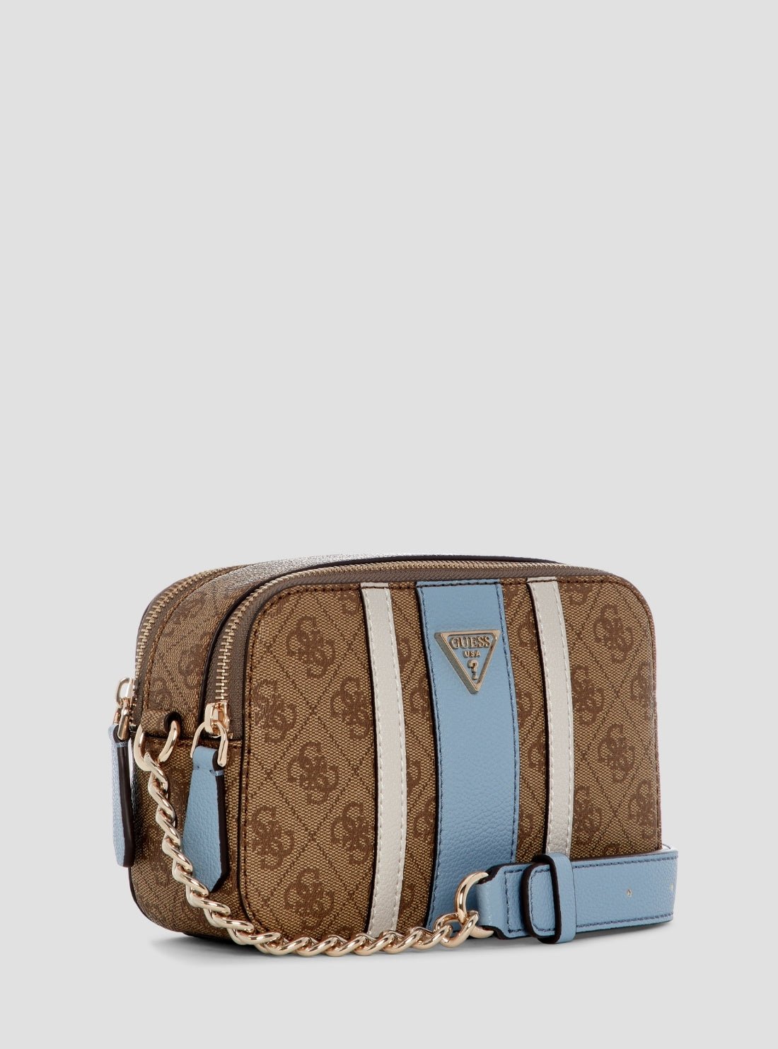 Guess Brown blue noelle ii camera crossbody bag