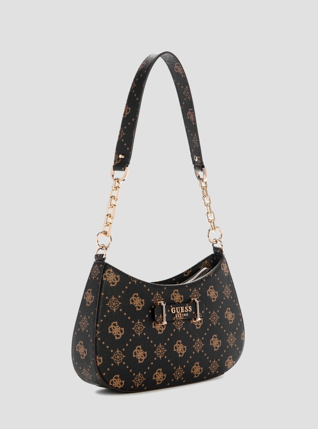 Guess Brown logo carrie top zip shoulder bag