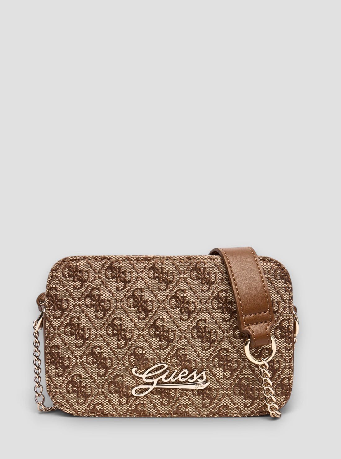 Guess Beige blanco logo jacquard camera bag